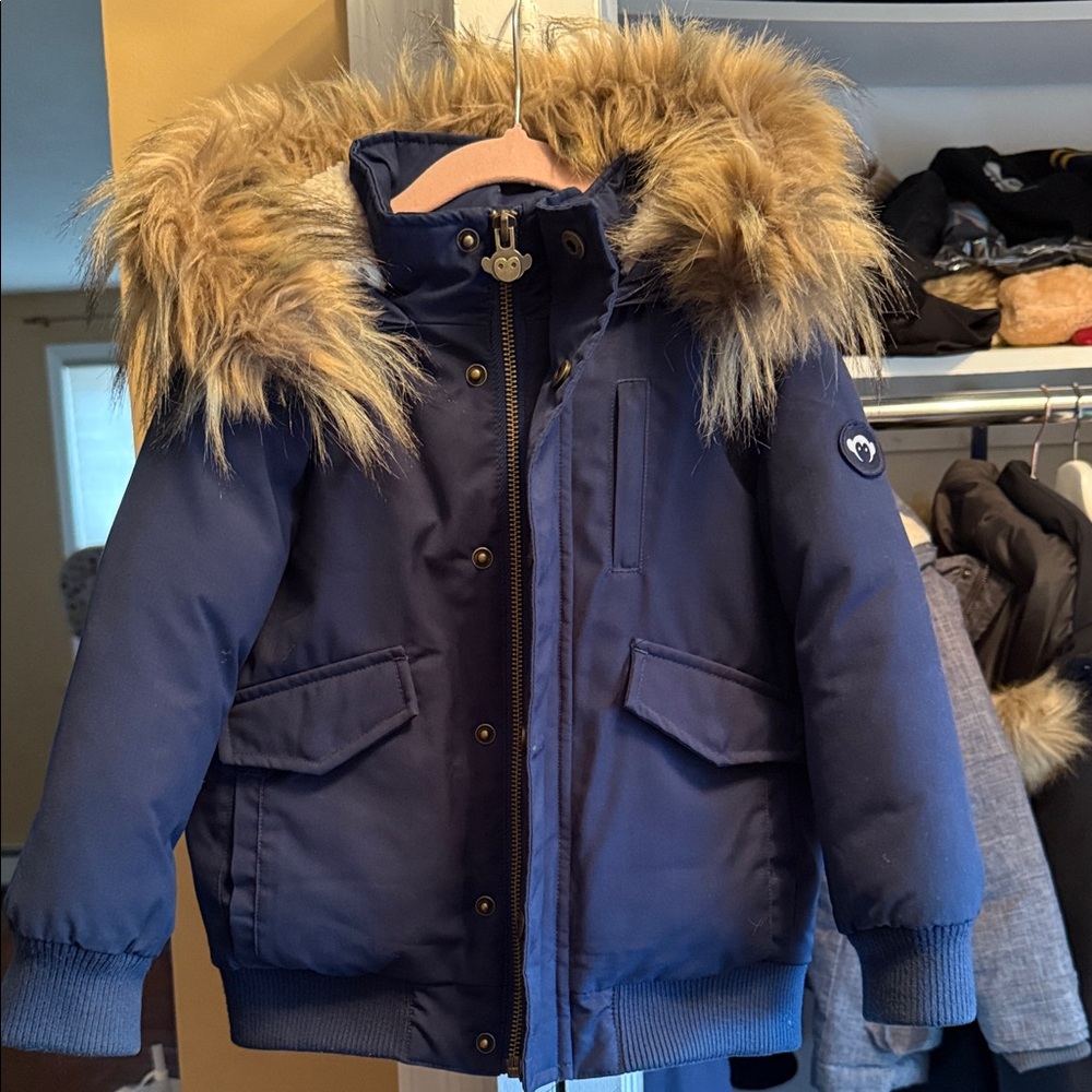 Appaman Dark Blue Puffer Jacket with Faux Fur Hood